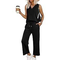 WIHOLL Two Piece Sets for Women Summer Outfits Matching Lounge Sets Wide Leg Crop Pants Vacation ... | Amazon (US)