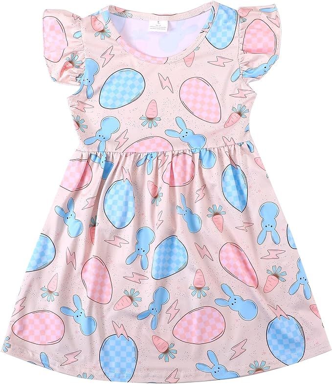 Toddler Girl Easter Outfit Short Sleeve Bunny Dress Princess Party Dress Summer Clothes | Amazon (US)