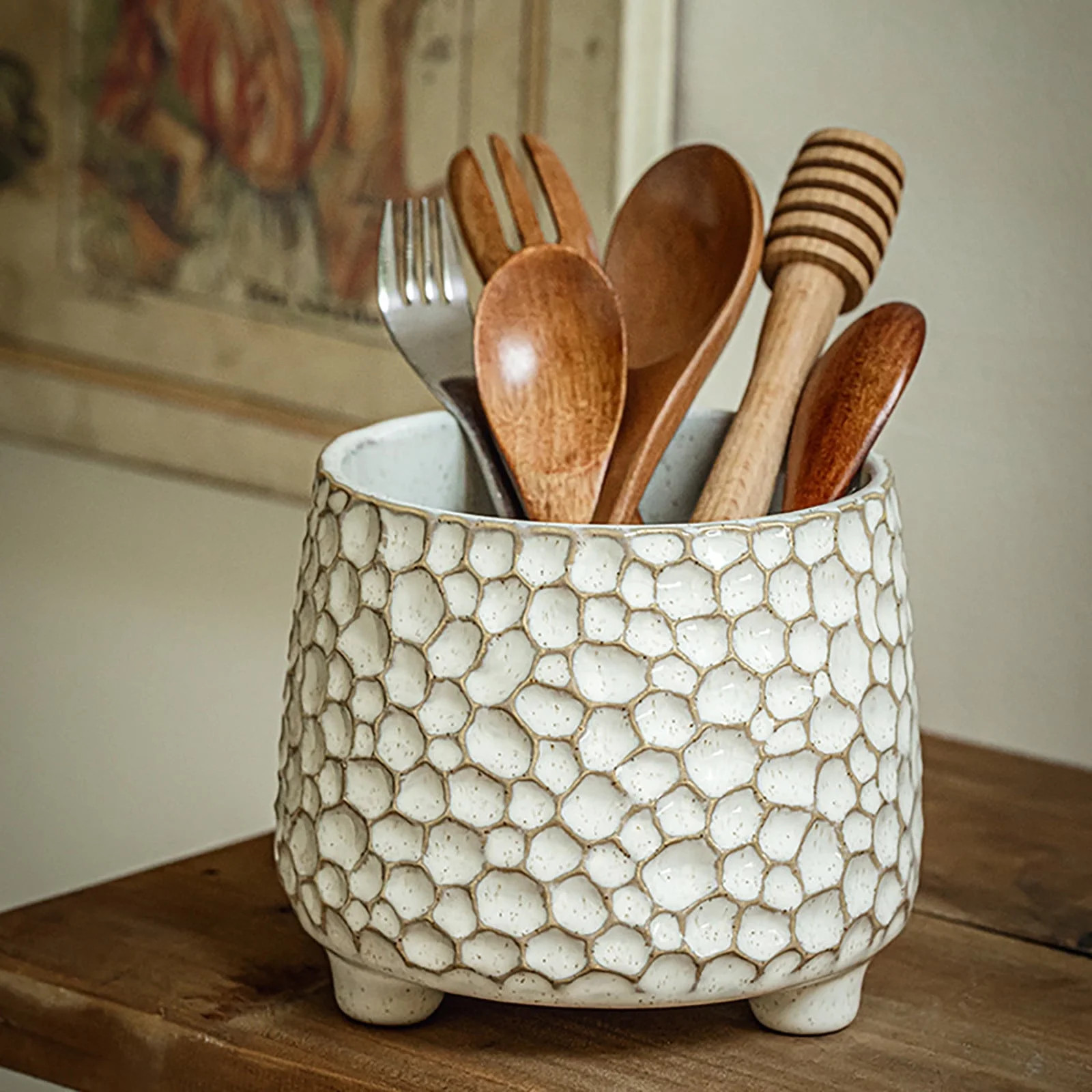 Handmade Rustic Vintage Pinecone-shaped ceramic kitchen utensil holder for farmhouse countertop, ... | Walmart (US)