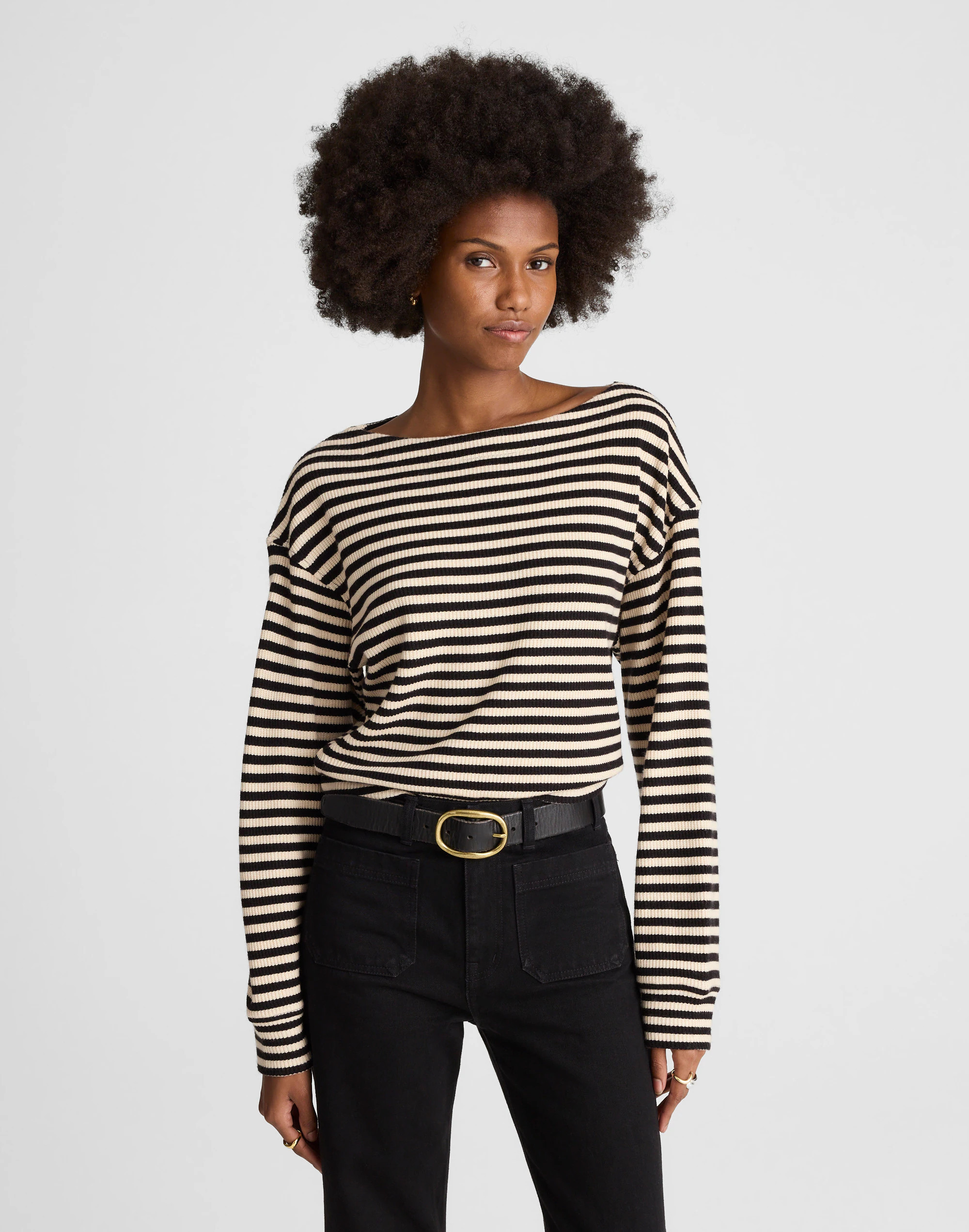 Boatneck Drop-Shoulder Top in Stripe | Madewell