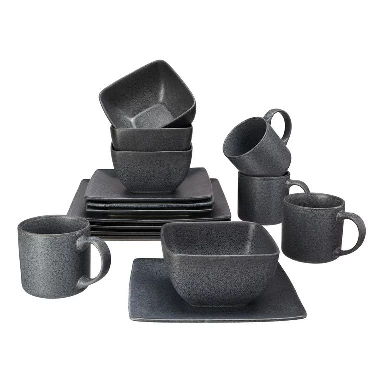 Better Homes & Gardens Dark Gray Square-Shaped 16-Piece Dinnerware Set - Walmart.com | Walmart (US)