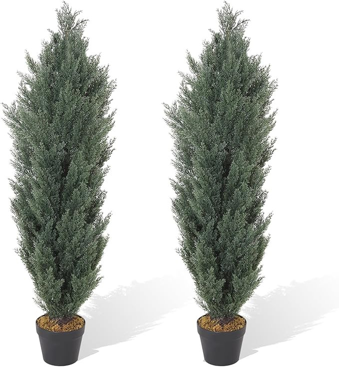 THE BLOOM TIMES 4ft Topiary Trees Artificial Outdoors 2 Pack Fake Outdoor Plants Faux Cedar Pine ... | Amazon (US)
