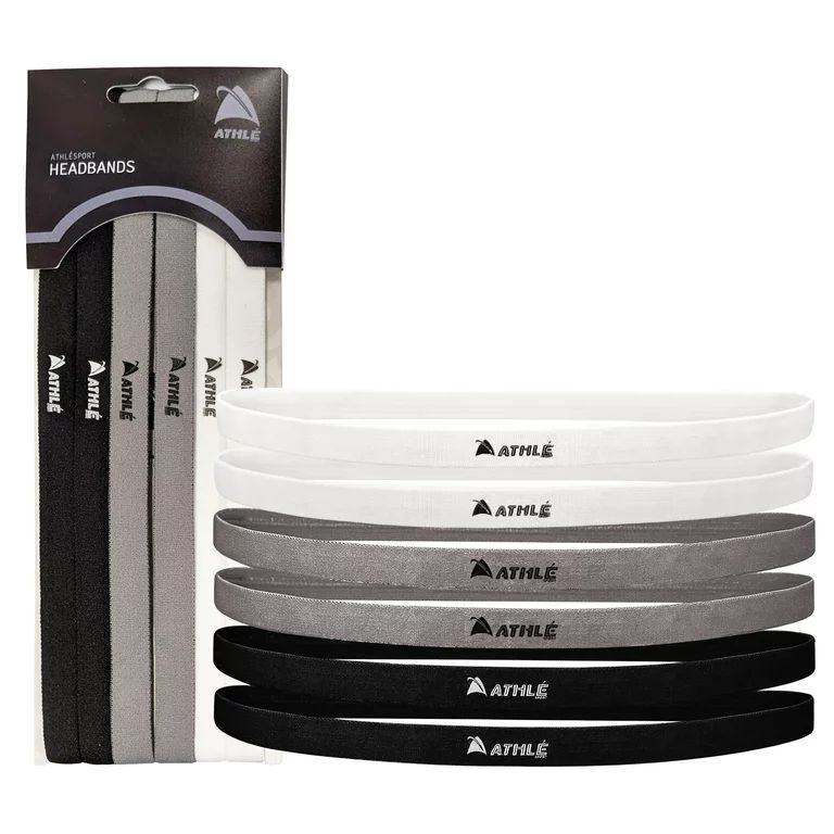 Athle Sport Elastic Non Slip Silicon Grip Headbands - Black Gray White 6 Pack | Walmart (US)