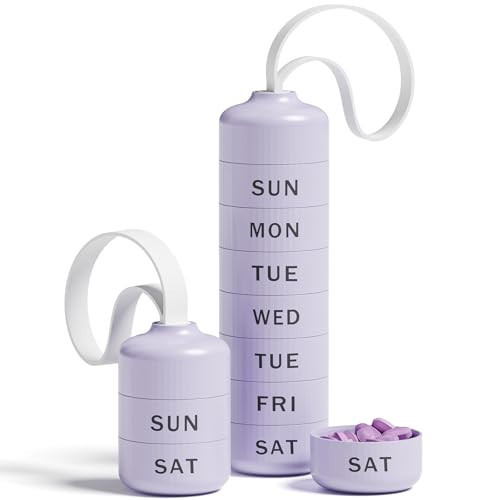 Betife Cute Pill Organizer, Cute Weekly Pill Box for Travel, Cute Daily Pill Case 7 Day, with 7 Large Stackable Compartments, Sturdy ABS Pill Holder for Vitamin Supplement Medicine（Purple） | Amazon (US)