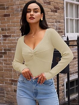 LILLUSORY Women's Sweater Cute Twist Knot Knit Basic Tops Ribbed Long Sleeve Pullover Sweater | Amazon (US)
