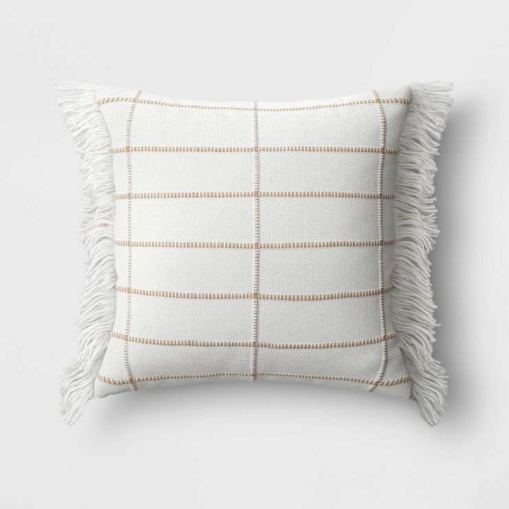 Oversized Woven Grid Outdoor Throw Pillow Ivory - Threshold™ | Target