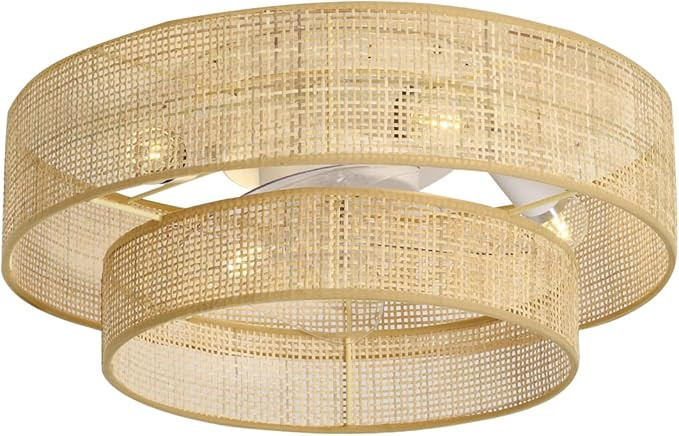Stymon 20" Bamboo Flush Mount Ceiling Fan with Light and Remote Control.Boho Chic Wicker Rattan C... | Amazon (US)