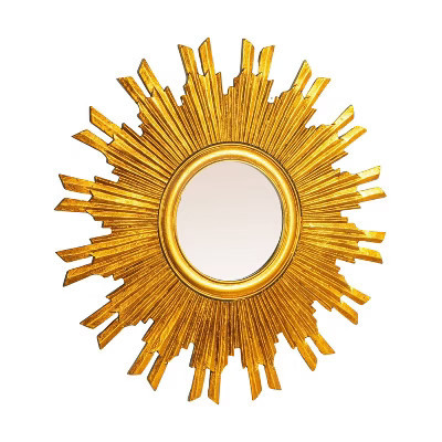 35.5" Round Wood Sunburst Wall Mirror Gold Finish - Storied Home: Eclectic Foyer Accent, MDF Composite | Target
