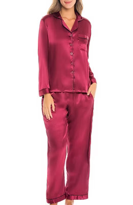 Women's Classic Satin Pajamas Lounge Set, Long Sleeve Top and Pants with Pockets, Silk like PJs w... | Target