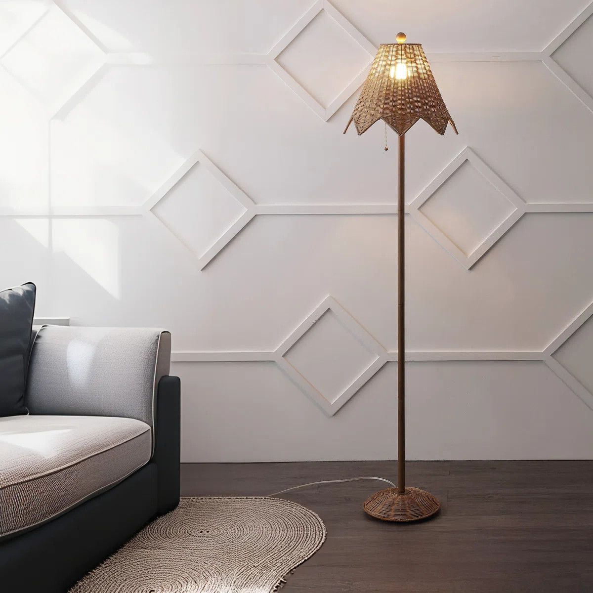 Jonathan Y Tybee 60.5" Traditional Coastal Rattan Scalloped LED Floor Lamp | Wayfair | Wayfair North America