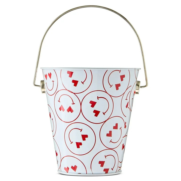 Smiley Face Tin Pail, Red and White, Valentine's Day by Way To Celebrate | Walmart (US)