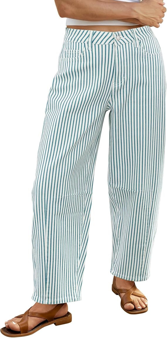 luvamia Barrel Jeans for Women Trendy Baggy Wide Leg Striped High Waisted Cropped Casual Pinstrip... | Amazon (US)