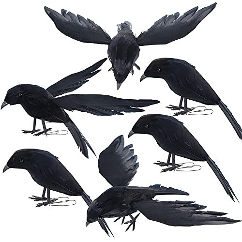 YOFIT Halloween Crow Decorations 6 Pack Fake Black Crows and Ravens | Amazon (US)