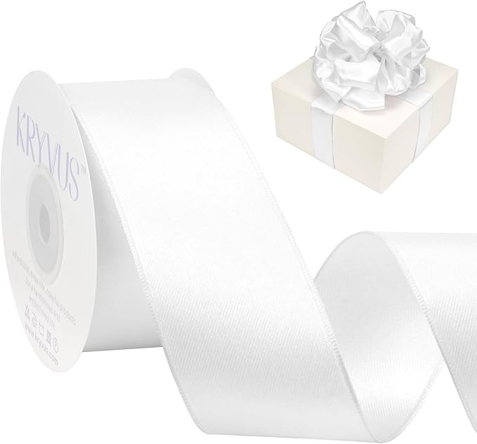 White Satin Wired Ribbon, 1.5 inch X Continuous 10 Yards Luxury Double Faced Satin Wire Edge Ribb... | Amazon (US)