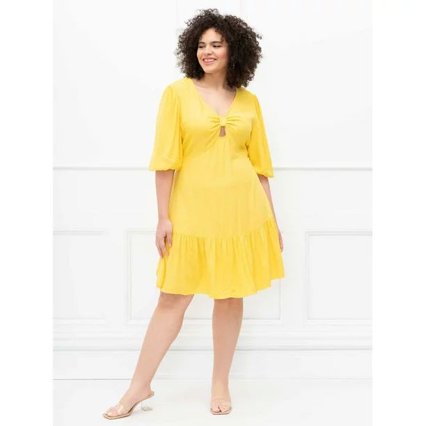 ELOQUII Elements Women's Plus Size Knot Front Flounce Dress | Walmart (US)