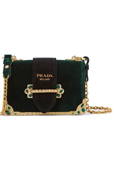 Prada - Cahier Box Velvet Shoulder Bag - Emerald | NET-A-PORTER (US)
