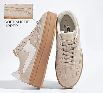 LUCKY STEP Women's Platform Fashion Sneakers Thick Sole Suede Genuine Leather Classic Rubber Gum ... | Amazon (US)