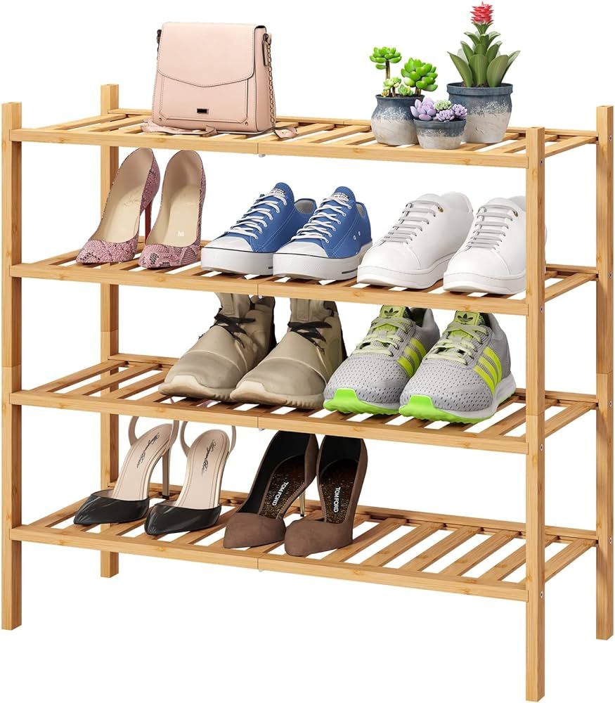 viewcare 4-Tier Bamboo Shoe Rack for Entryway, Stackable | Foldable | Natural, Shoe Organizer for... | Amazon (US)