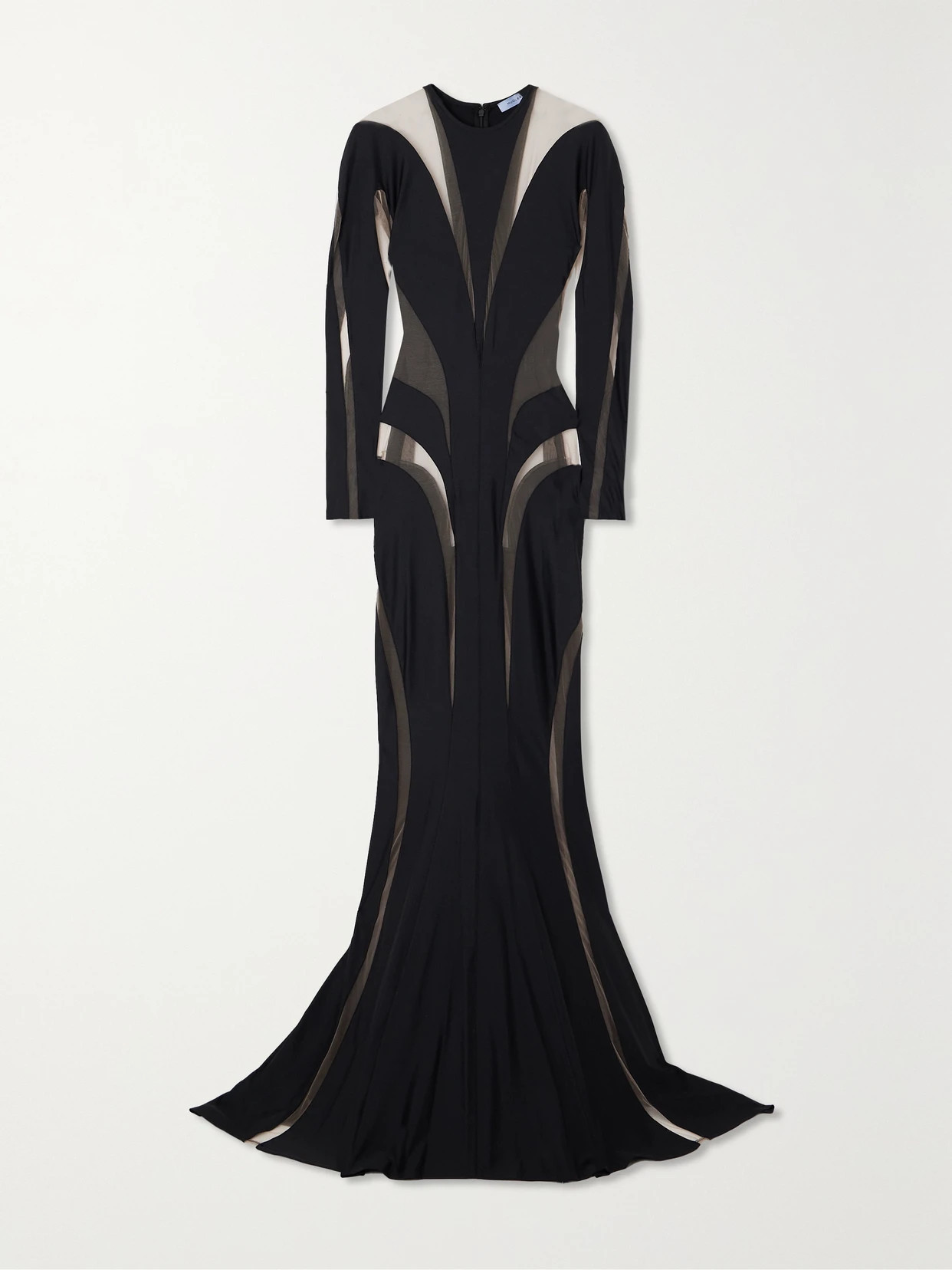 MUGLER - Tulle-paneled Stretch-jersey Maxi Dress - Black | NET-A-PORTER (US)