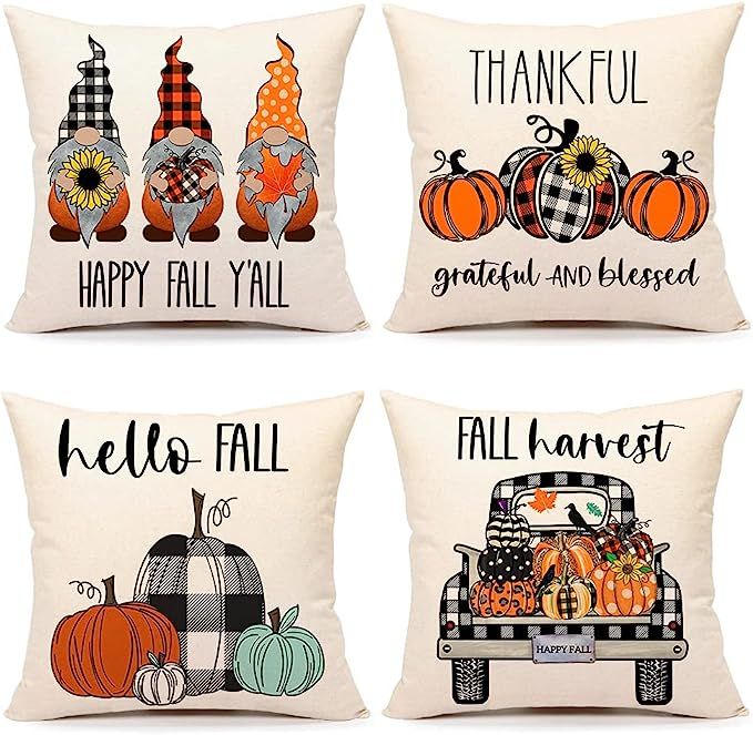 4TH Emotion Fall Decor Pillow Covers 18x18 Set of 4 Thanksgiving Pumpkin Farmhouse Decorations Bu... | Amazon (US)