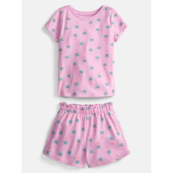 Wonder Nation Toddler Girls Printed Tee and Shorts,2-Piece Pajama Set, Sizes 18M–5T | Walmart (US)