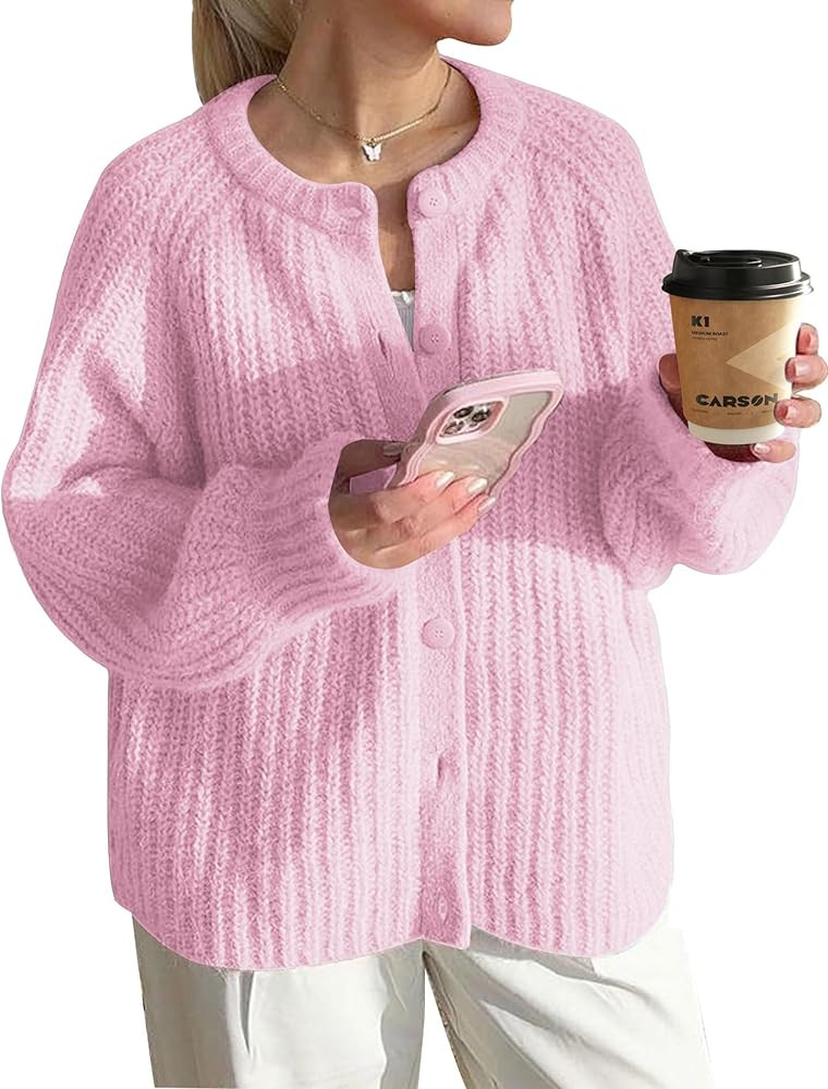 Alljoin Women's Cardigan Sweaters Open Front Button Down Casual Long Sleeve Crewneck Chunky Knit ... | Amazon (CA)