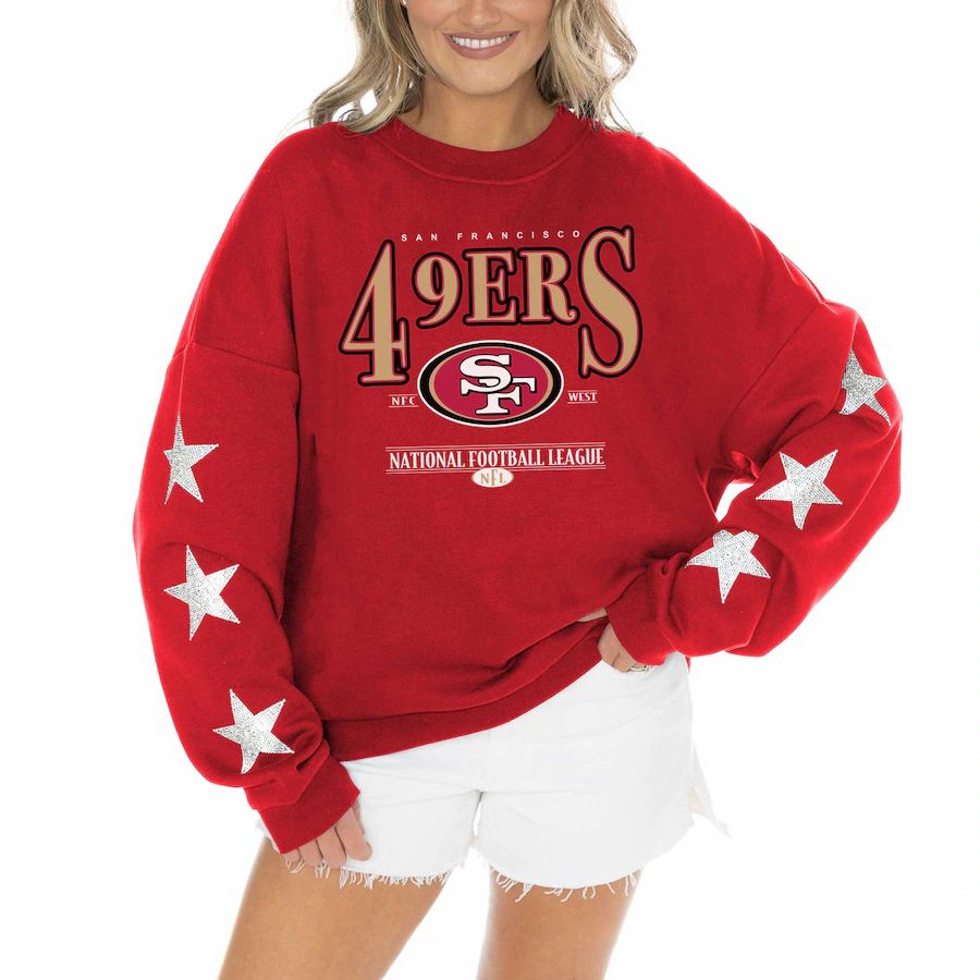 San Francisco 49ers Gameday Couture Women's Rhinestone Star Sleeve Settle the Score Tri-Blend Pul... | Fanatics