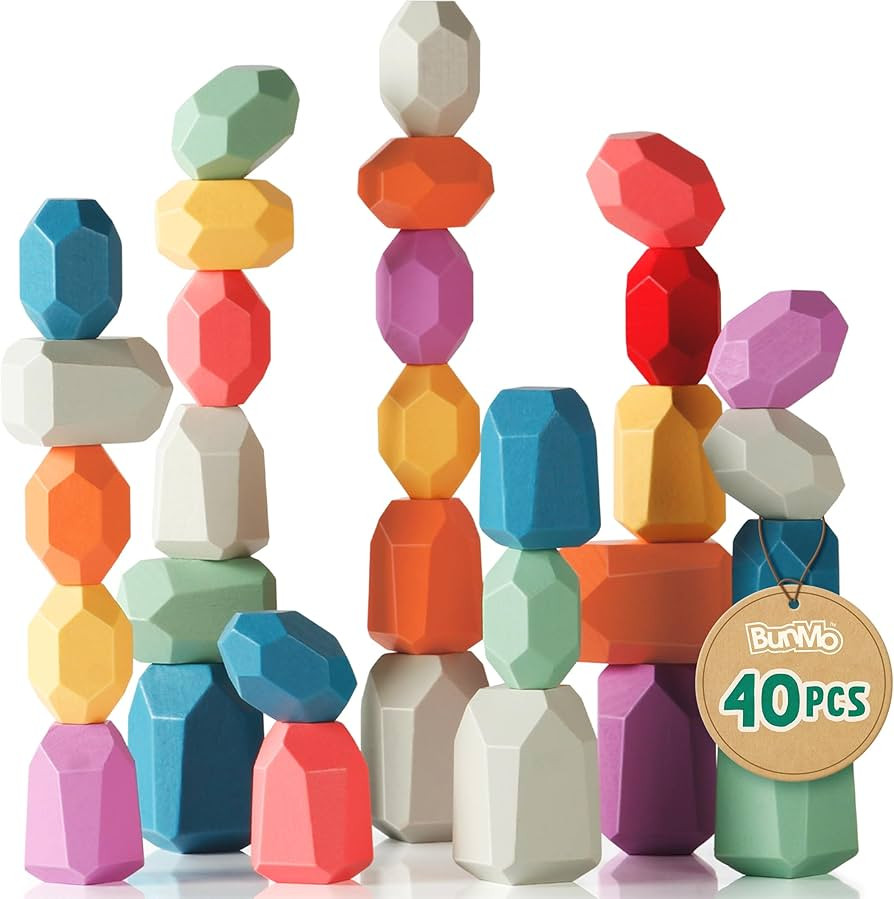 BUNMO 40pcs Wooden Stacking Toys - Montessori Educational Blocks for Toddlers, Non-Toxic, Safe, a... | Amazon (US)