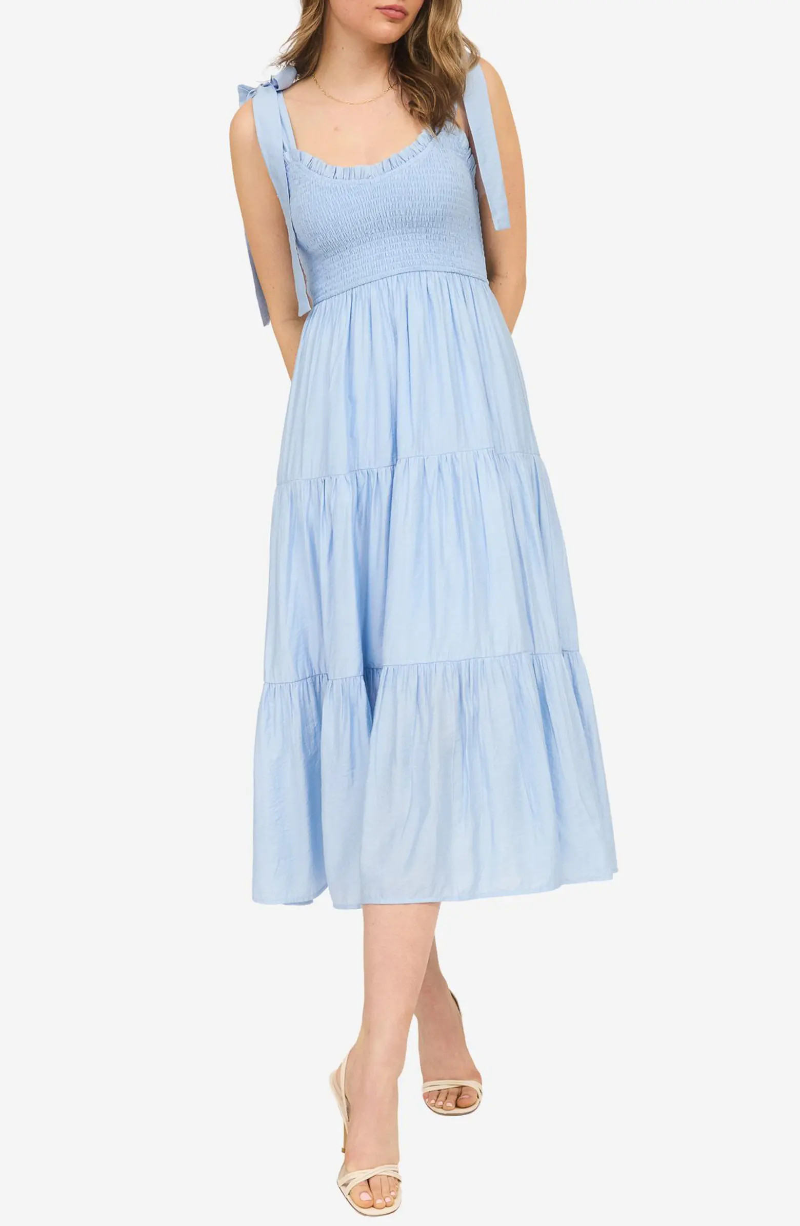 Blu Pepper Tie Shoulder Smocked Midi Sundress | Nordstromrack | Nordstrom Rack