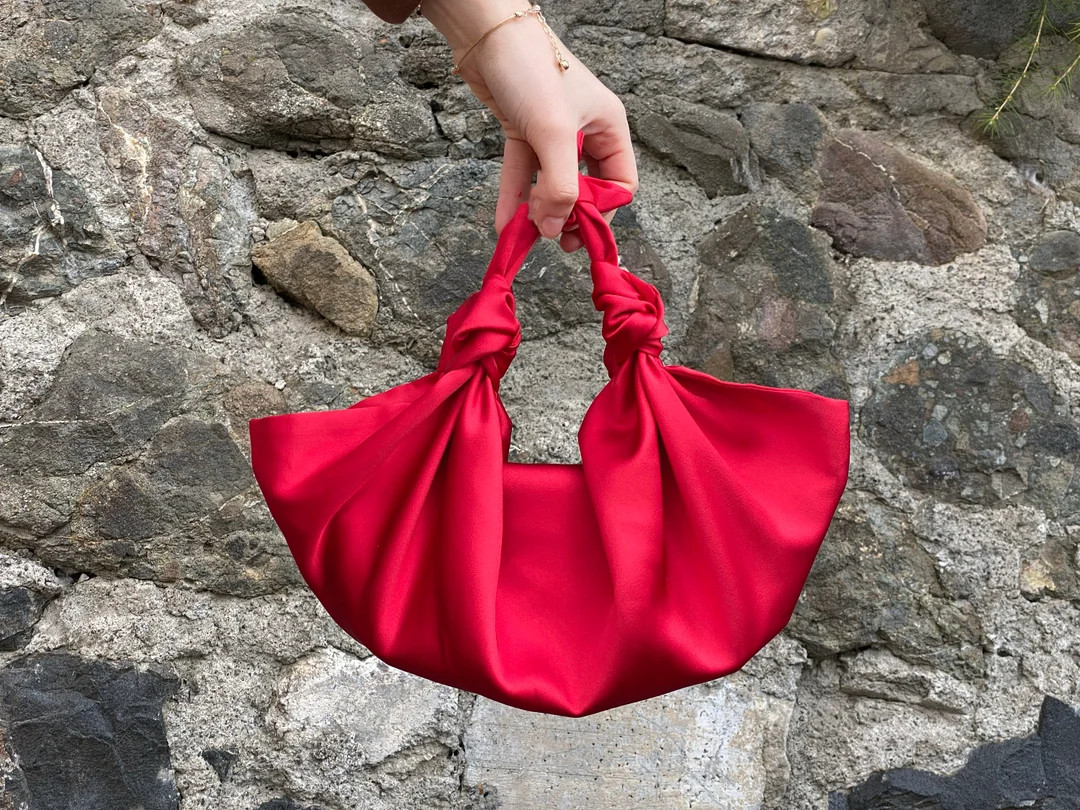 Wedding Satin Knot Handbag, Evening Furoshiki Knot Bag Satin, Special Occasion Clutch Bag, Red-Co... | Etsy (Global)