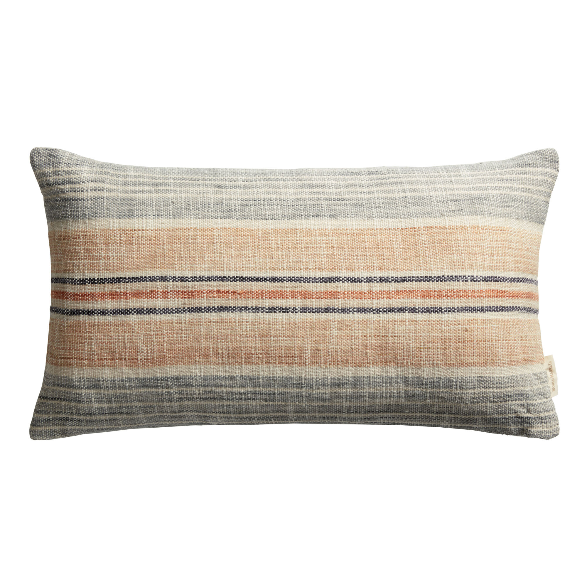 Taupe and Green Stripe Indoor Outdoor Lumbar Pillow | World Market