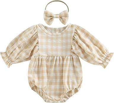 Douhoow Infant Baby Girl Plaid Romper Baby Sweatshirt Romper Ruffle Festival Clothes Fall Winter ... | Amazon (US)