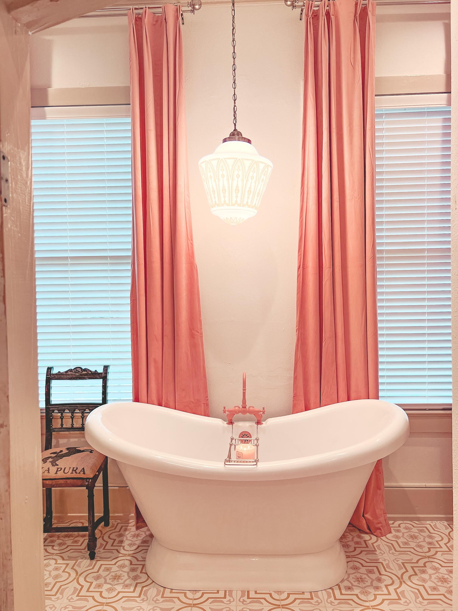 Fun, funky, vintage bathroom vibes. 

Most of the time I like to throw out the rule book and create spaces that just bring joy. 

I live with a house full of boys, so I have to find a way to keep things a little feminine. (They love it as well) 

#shopliketoknowit #bathroomvibes #bathroomremodle #bathroomdesign #bathroominteriordesign #bathroomdecorideas #shoothislook #housebeautiful #vintageinspiration #vintageinteriordesign #velvetdrapes #soakingtub #pinkfaucet #pinkbatheoom #hnm_interiors_

#LTKfamily #LTKhome #LTKstyletip