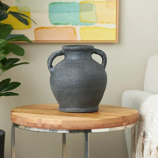 Studio 350 Black Ceramic Whitewashed Textured Amphora Vase with 2 Handles Black - 11"W, 10"H | Walmart (US)