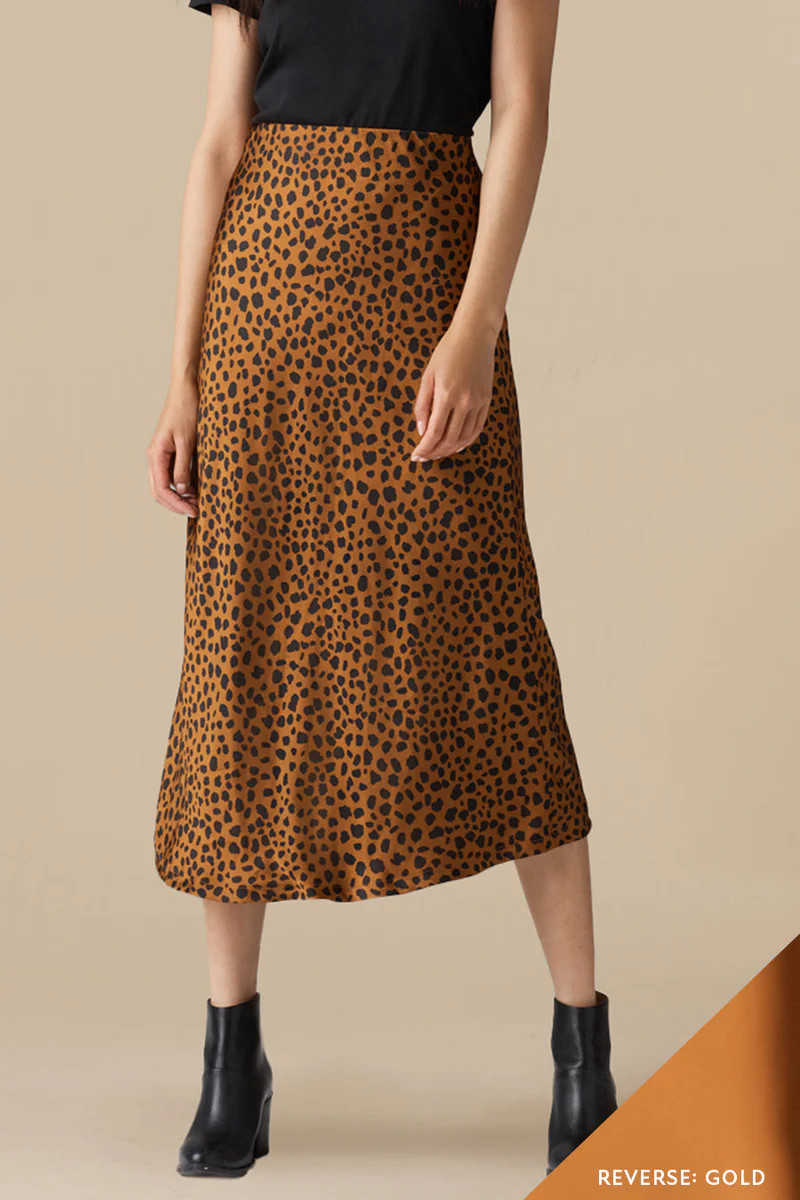 The Reversible Satin Midi Skirt - Gold | VETTA