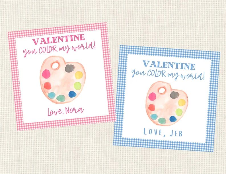 Valentine tags or stickers, Class / Set of 25 / Watercolor | Etsy (US)