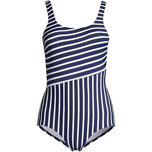 Women's Chlorine Resistant Scoop Neck Soft Cup Tugless Sporty One Piece Swimsuit Print | Lands' End (US)