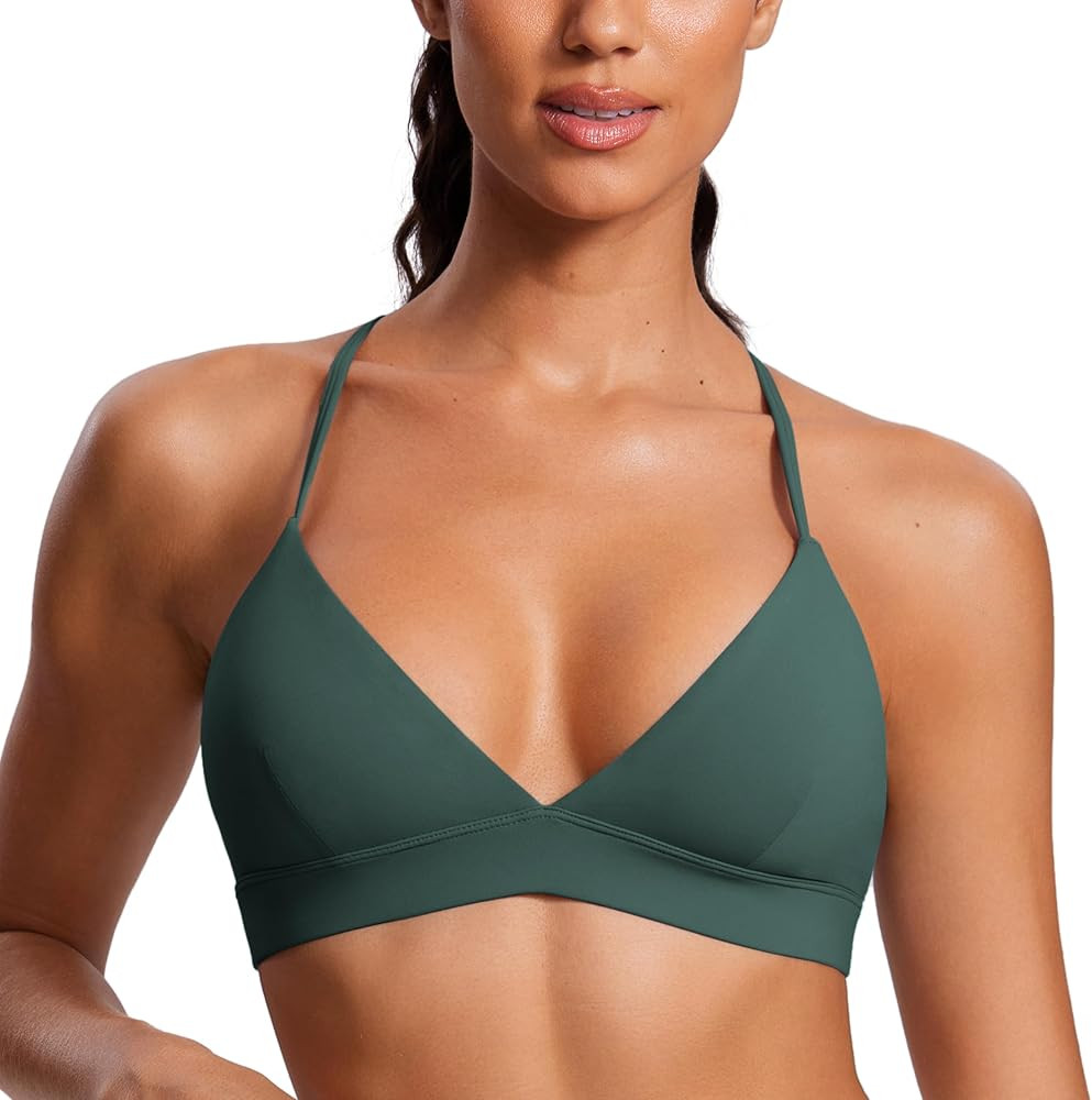 CRZ YOGA Womens Double Lined Triangle Strappy Sports Bra - Adjustable Spaghetti Straps Wireless B... | Amazon (US)