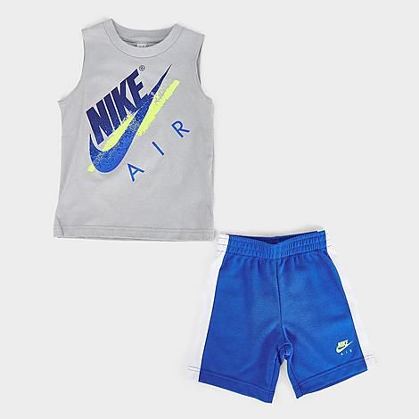 Nike Boys' Toddler Air Muscle Tank and Shorts Set in Grey/Blue/Game Royal Size 2 Toddler Cotton | Finish Line (US)