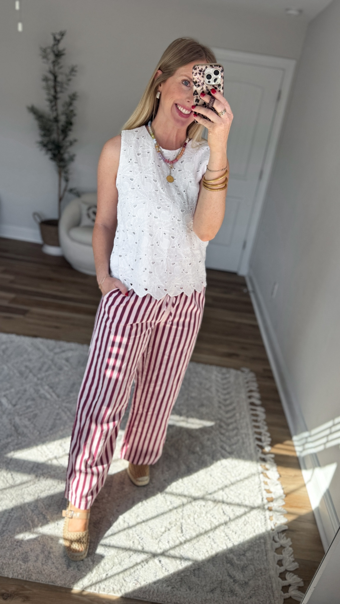 Weekend Walmart Wins try-on
Eyelet tank- small
Striped beach pants- medium 

#LTKmomlife #LTKootd