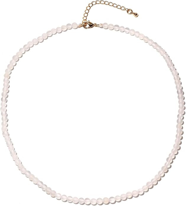 Simple Choker Necklace for Women Real Stone and Crystals Necklaces 4mm Beaded Choker Jewelry Medi... | Amazon (US)