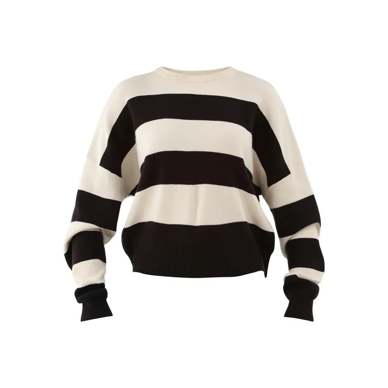 No Boundaries Striped Sweater with Long Sleeves, Midweight, Women’s | Walmart (US)