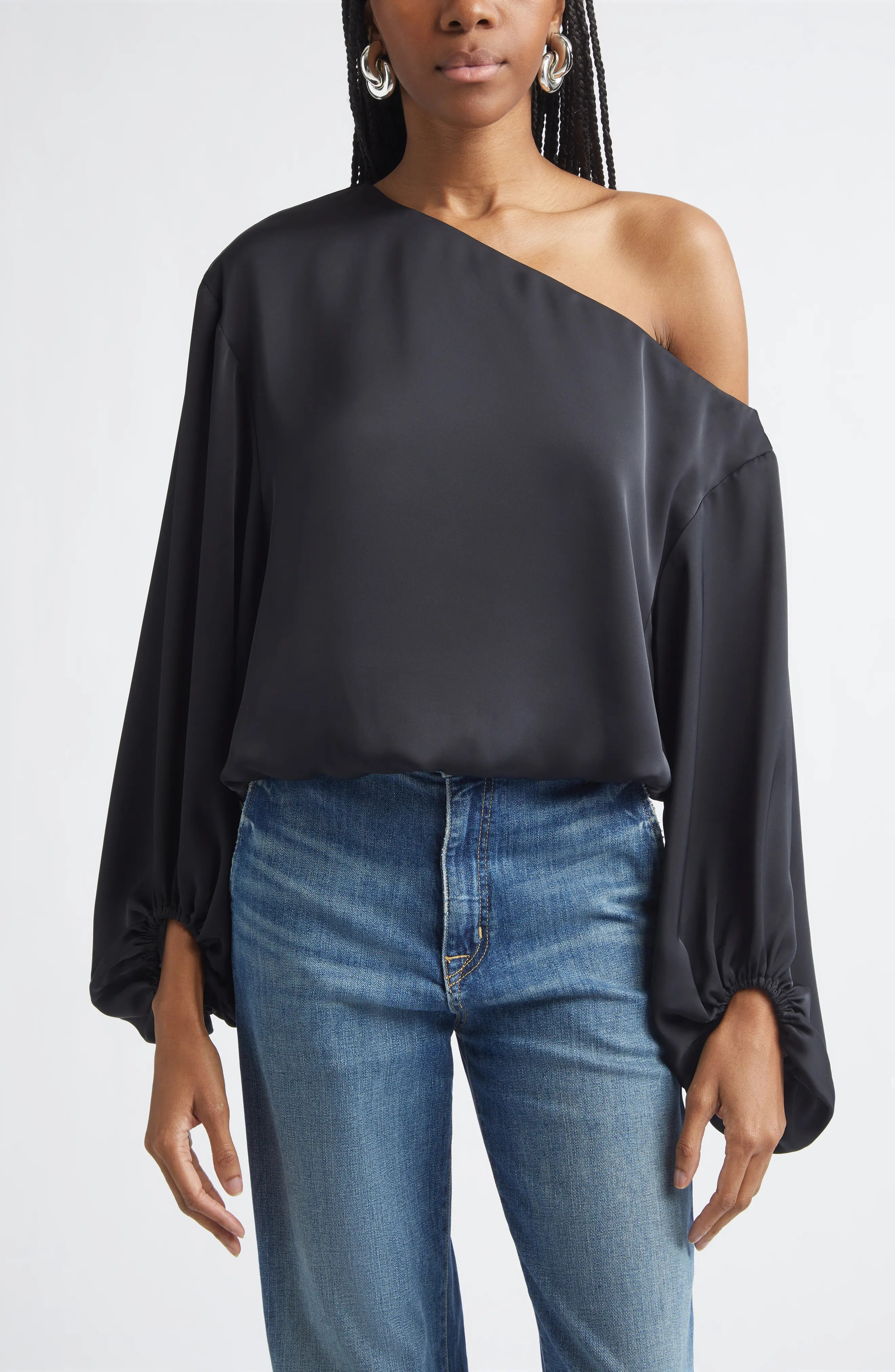 Ramy Brook Marley One Shoulder Long Sleeve Shirt in Jade at Nordstrom, Size Large | Nordstrom