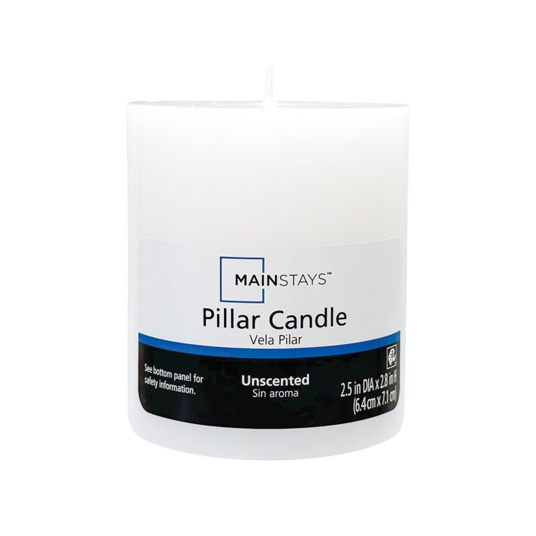 Mainstays Unscented Pillar Candle, 2.5 x 2.8 Inches, White | Walmart (US)