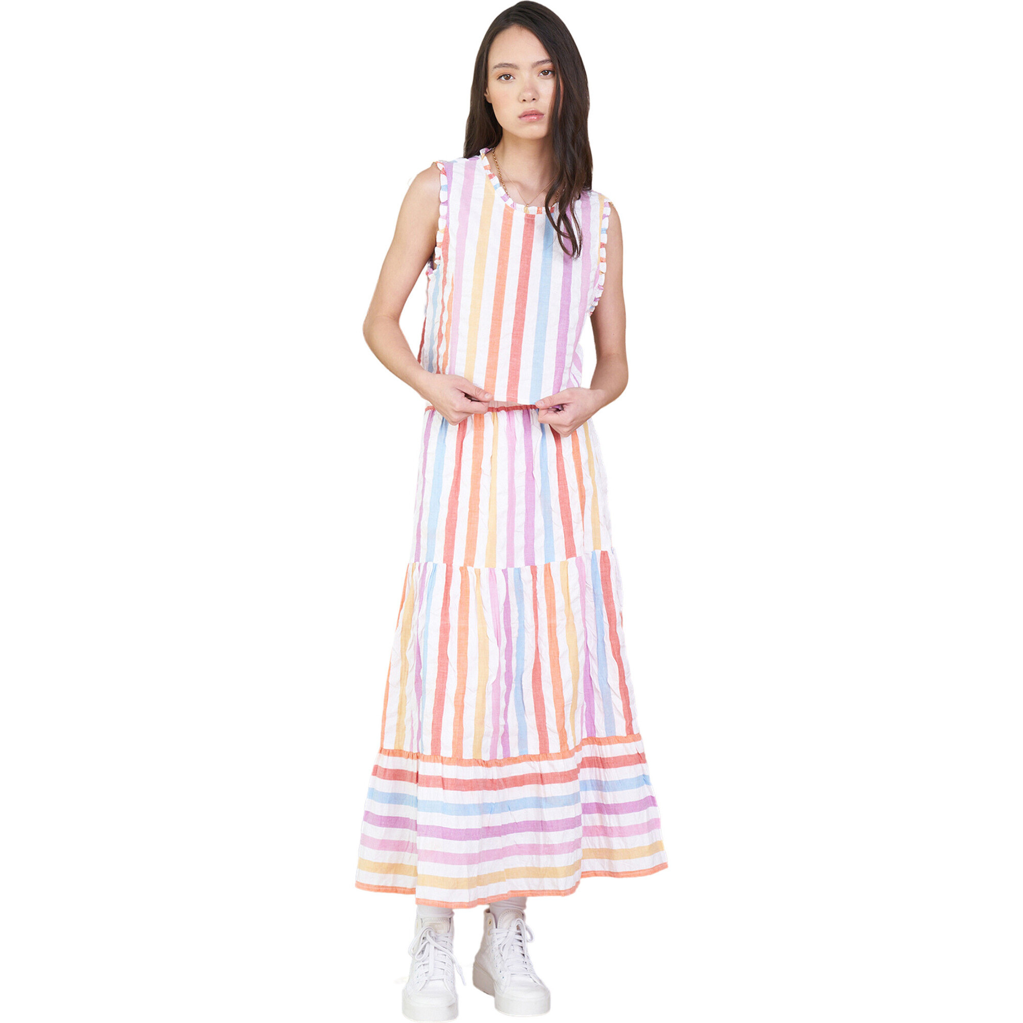 Women's Maya Contrast-Tiered Skirt, Rainbow Stripe | Maisonette