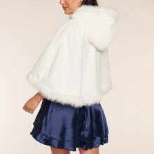 Women's Winter Faux Fur Patchwork Hooded Oversized White Cape Coat,Winter Fur Coat,Party Fur Coat,Elegant Fur Coat,Winter Women Outfits | SHEIN