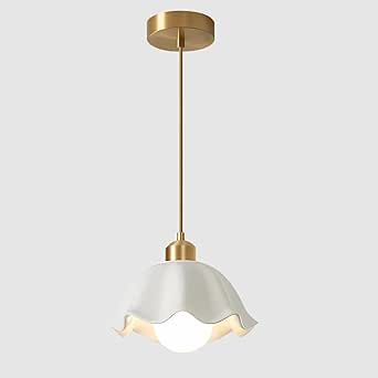 Mini Pendant Light Retro White Wave Ceramic Lampshade Minimalist Style Ceiling Hanging Lamp Brass... | Amazon (US)