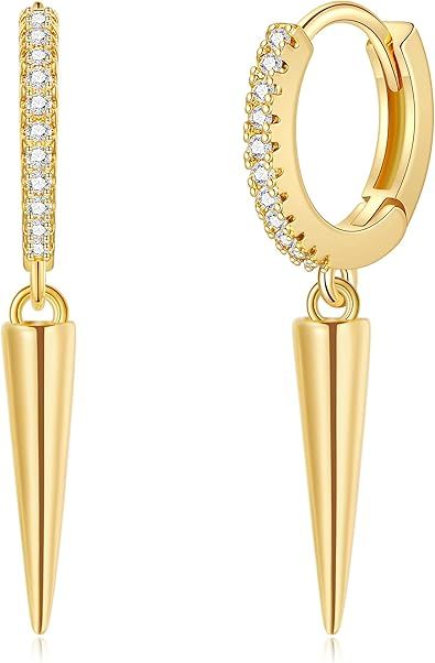 Small Dangle Hoop Earrings 14K Gold Plated Cubic Zirconia Boho Women Girls Huggie Earring Dainty ... | Amazon (US)