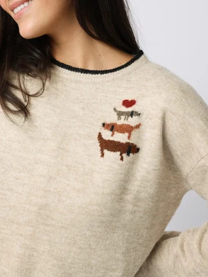 Intarsia Icon Sweater - Cream Dog | Natural Life