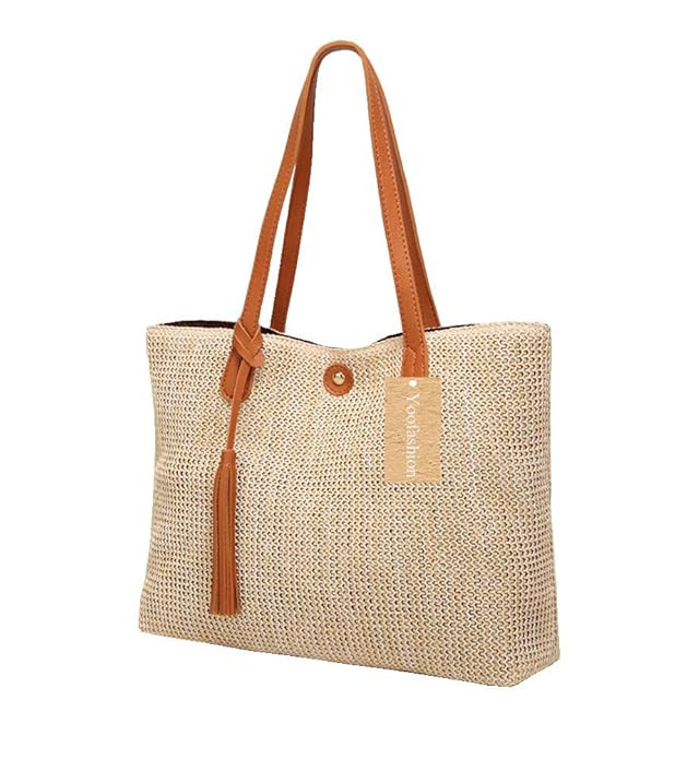 Yoofashion Straw Tote Bag For Women Shoulder Bag Summer Beach Bag Girls Fashion Top Handle Handbag | Amazon (US)